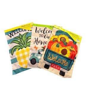 3 Garden Flags Bundle 12.5 x 18 Double Sided Welcome Spring Summer Fall